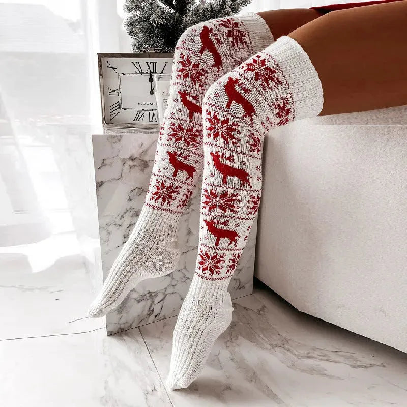 Christmas Snowflake Elk Long Knitted Socks - Bellarte Enchanté Christmas Snowflake Elk Long Knitted Socks